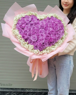Bó hoa tím trái tim-faithful love-HT72