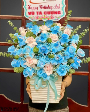Giỏ hồng xanh chúc mừng-HT104