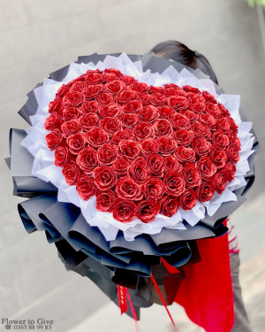 Bó hoa hồng sáp nhũ đỏ trái tim-HT279