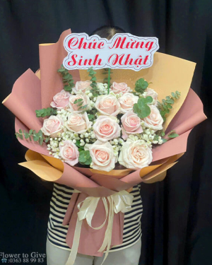 Bó hồng phấn giá rẻ chúc mừng-HT235