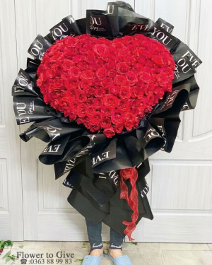 Bó trái tim hồng đỏ-ilove you-HT283