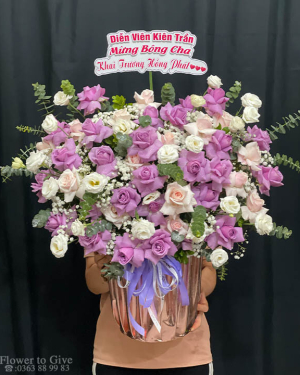 Giỏ hoa xinh-tím mộng mơ-HT284