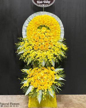 Lẵng hoa vàng kính viếng-HT305