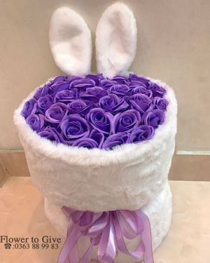 Bó hoa hồng sáp tím tai thỏ-HT408
